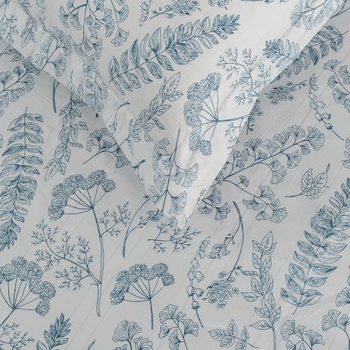 Image of Cortina Cloud Cotton King Size Bedsheet with 2 Pillow Covers | Super Soft, Breathable & Skin-Friendly Bedsheet for Double Bed King Size with Boho Design | 270x250 cm (White & Blue, King)