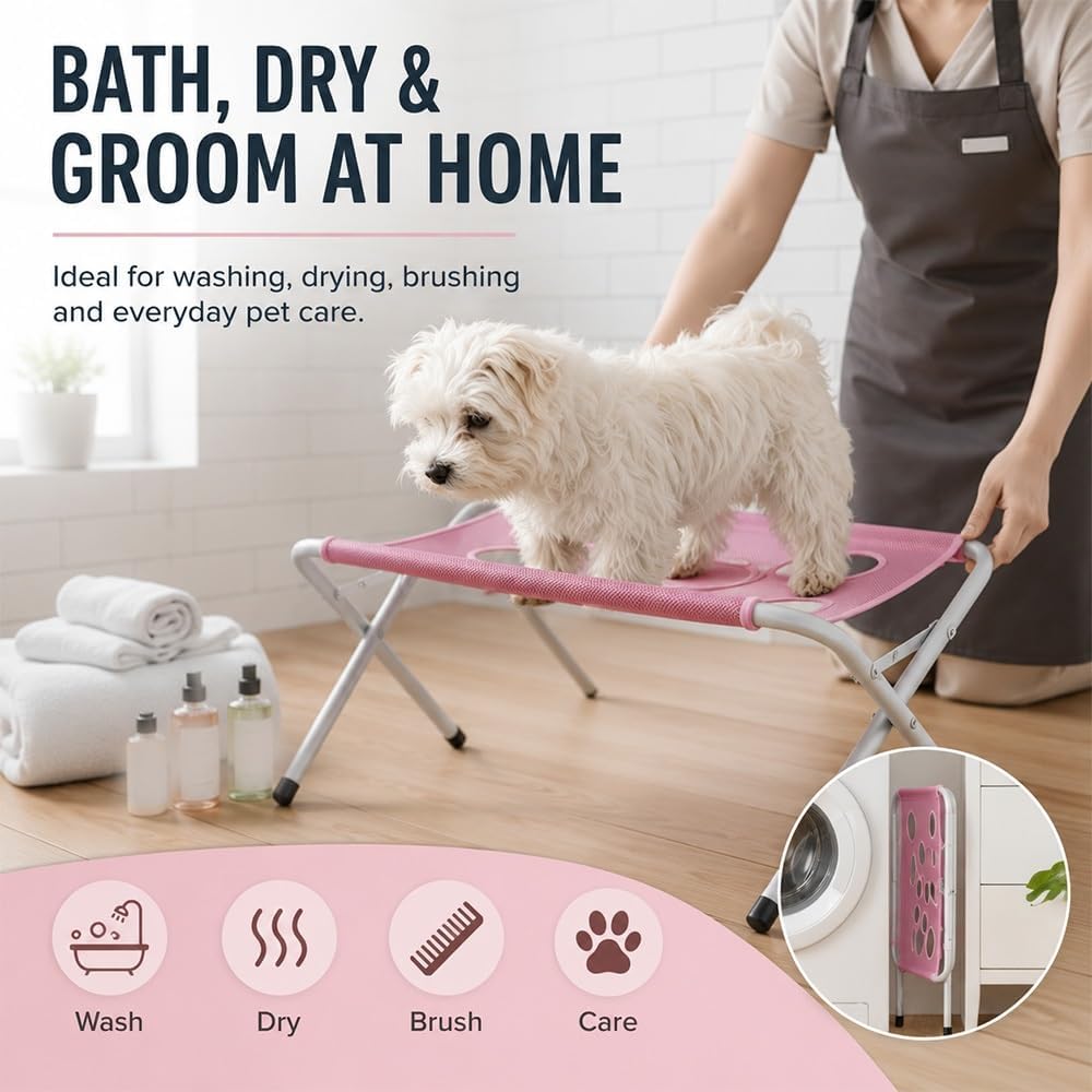 Generico Amaca per toelettatura Cani/Gatti, Amaca da Bagno per Cani (#A) | con telaio stabile in acciaio inossidabile e rete ad asciugatura rapida, pieghevole per tosatura, bagno e spazzolatura