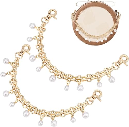 PH PandaHall Extensor de bolso, 2 correas decorativas de 9.8 pulgadas para bolsa, cadena de aleación dorada, cadena de perlas de ABS, cadena de
