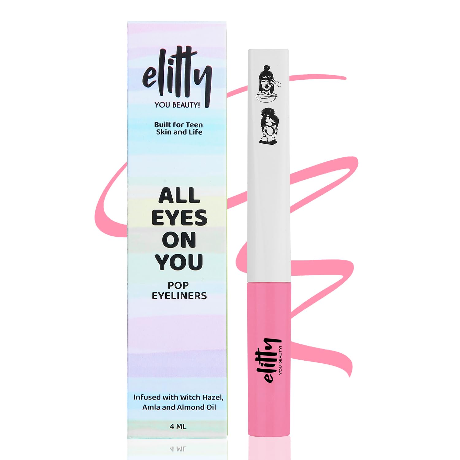 Elitty Waterproof Eyeliner - 4g Pink Colour With Intense Matte Finish | Smudge Proof, Long Lasting Liquid Liner For Eye Makeup | Quick Drying Formula With Fine Tip For Smooth, Precise Application