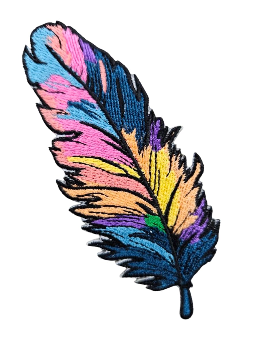 3.5" Embroidered Feather Iron On Patch | Decorative Feather Native American Applique Iron On/Sew On Patches for Clothing, Hats, Clothes, Backpacks, Holes, Jackets