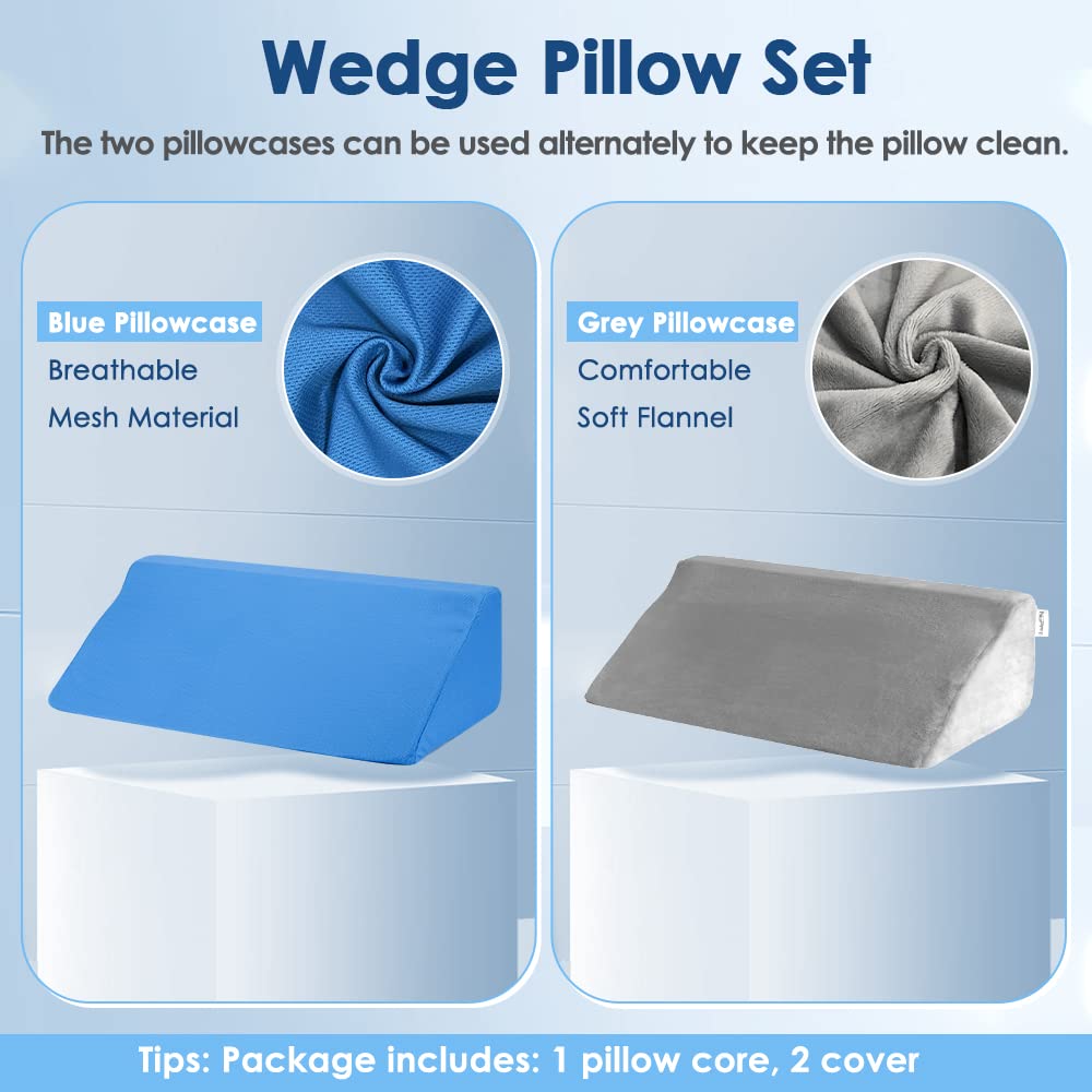Almohadas de cuña para Dormir de Espuma de Cama, cuñas de posicionadores corporales, Almohada de inclinación de 30 Grados para Adultos (1 Almohada + 2 Fundas)