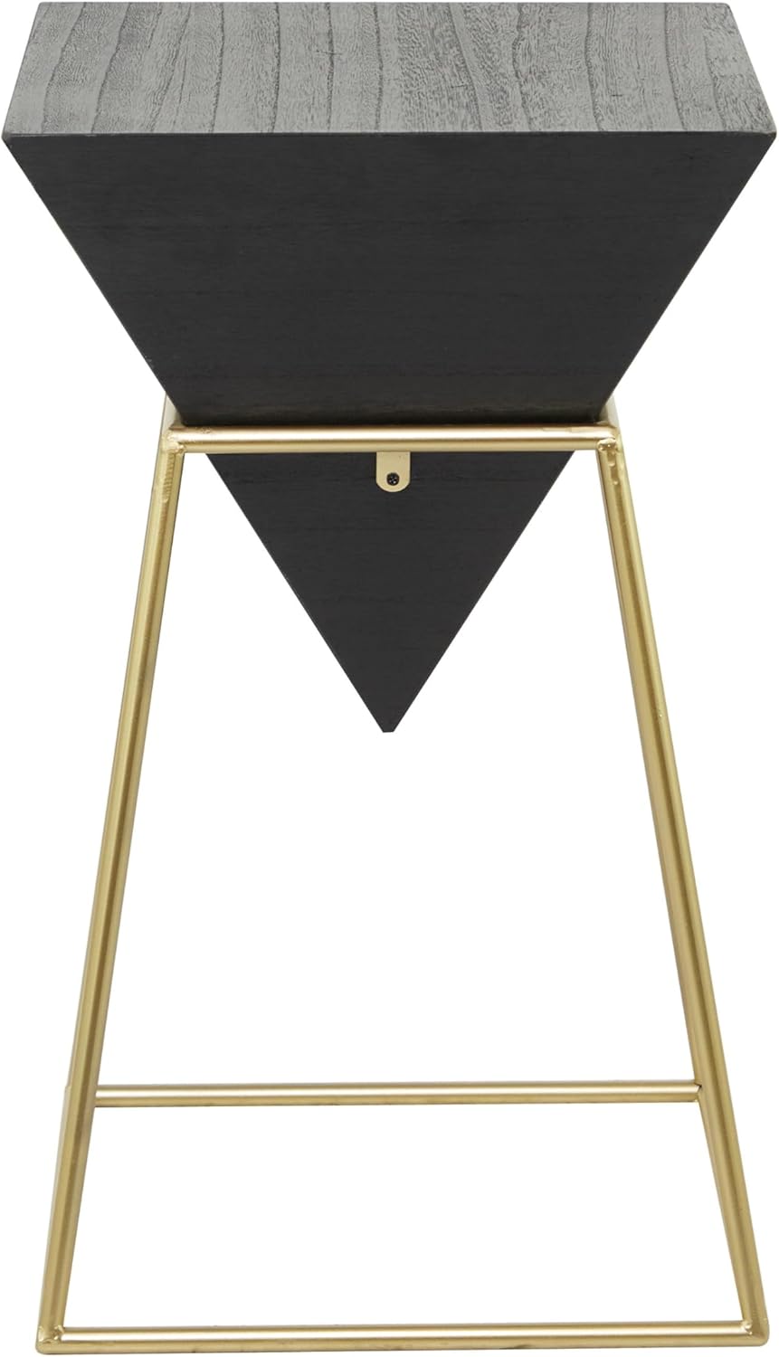 Deco 79 Wood Geometric Side End Accent Table Inverted Pyramid End Table with Gold Metal Frame, Side Table 14" x 14" x 24", Black