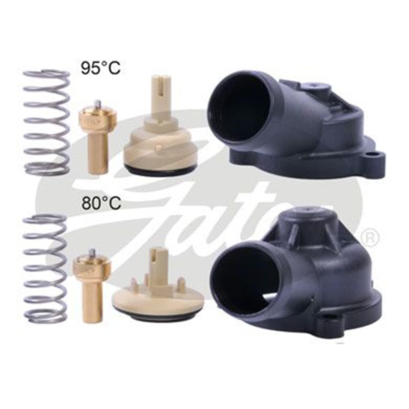 GATES TH702K1 Termostato refrigerante con carcasa (cárter) con juntas 95°C 80°C Compatible con VW Golf 6 5K1 Golf 5 Hatchback 1K1 TOURAN 1T3 TOURAN 1T1, 1T2, SKODA Fabia II Combi 545