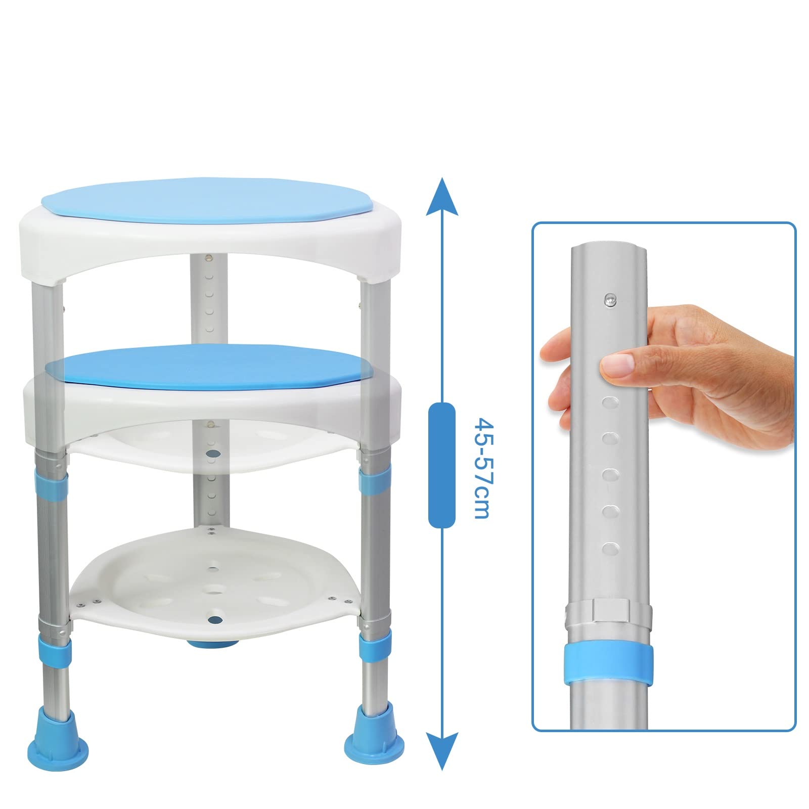 Taburete de ducha giratorio 360°, altura regulable, antideslizante, asiento de ducha, asiento de baño, taburete de aluminio y plástico (tipo B)