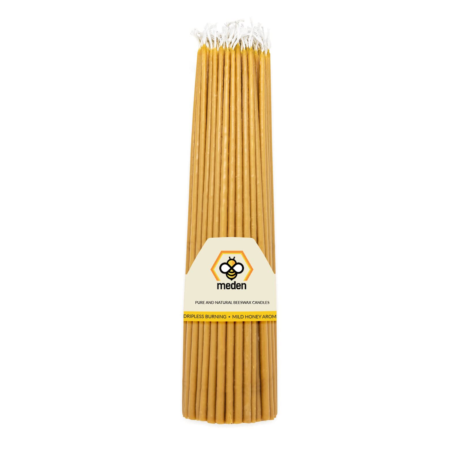Meden Yellow Pure Beeswax Church Candles - Dipper Tapered, Handmade, Orthodox Church Candle Tapers For Prayer, Ritual, Christmas - No Soot, Dripless, Tall, Bendable, Height 27Cm (30)