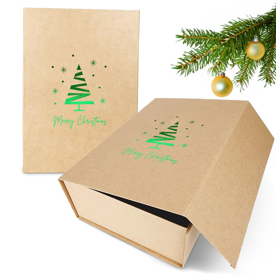 Verpackungswelt Geschenk-Box Weihnachten | 31x22x7cm, 5 Stück | Geschenk-Karton mit Deckel & Magnet-Verschluss | Für Weihnachts-Geschenke | Weihnachts-Verpackung mit Weihnachtsbaum-Motiv in Grün