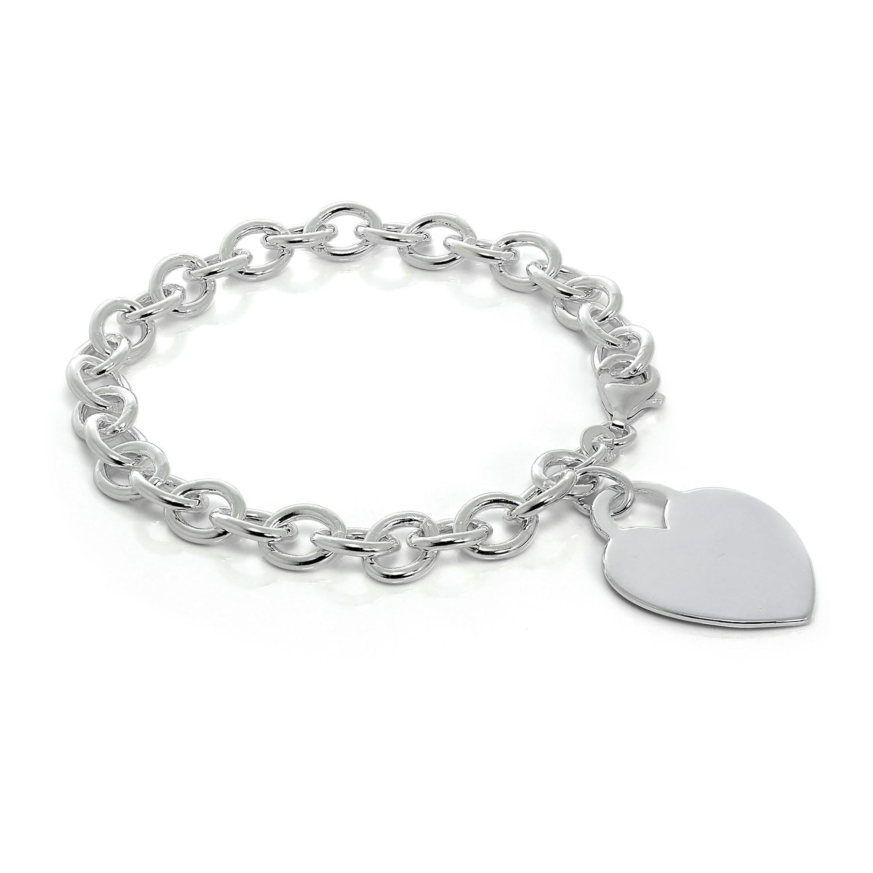 Bracciale con charm a forma di cuore grande da incidere in Argento Sterling, 17,7 cm