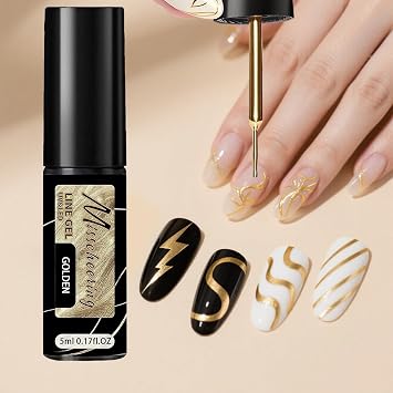 New Metallic Liner Gel Polish- Gold Nail Polish for Nail Art, Ideal for Salon & Home DIY Manicure 5ml Gold