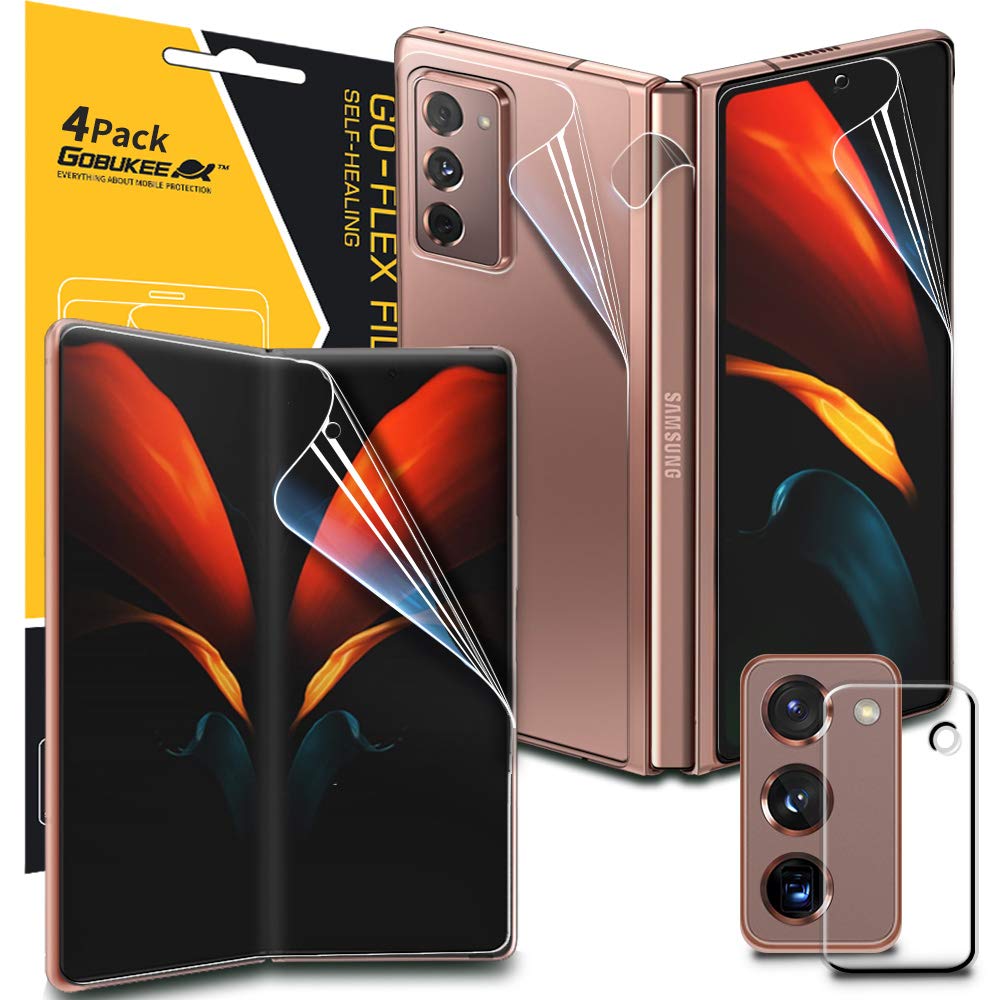GOBUKEE[4PCS+1 for Samsung Galaxy Z Fold 2 5G TPU Film Screen Protector + Camera Lens Protector (with HINGE Protector) HD Clear GO-Flex [Self Healing] Bubble Free for Fold2 (N)