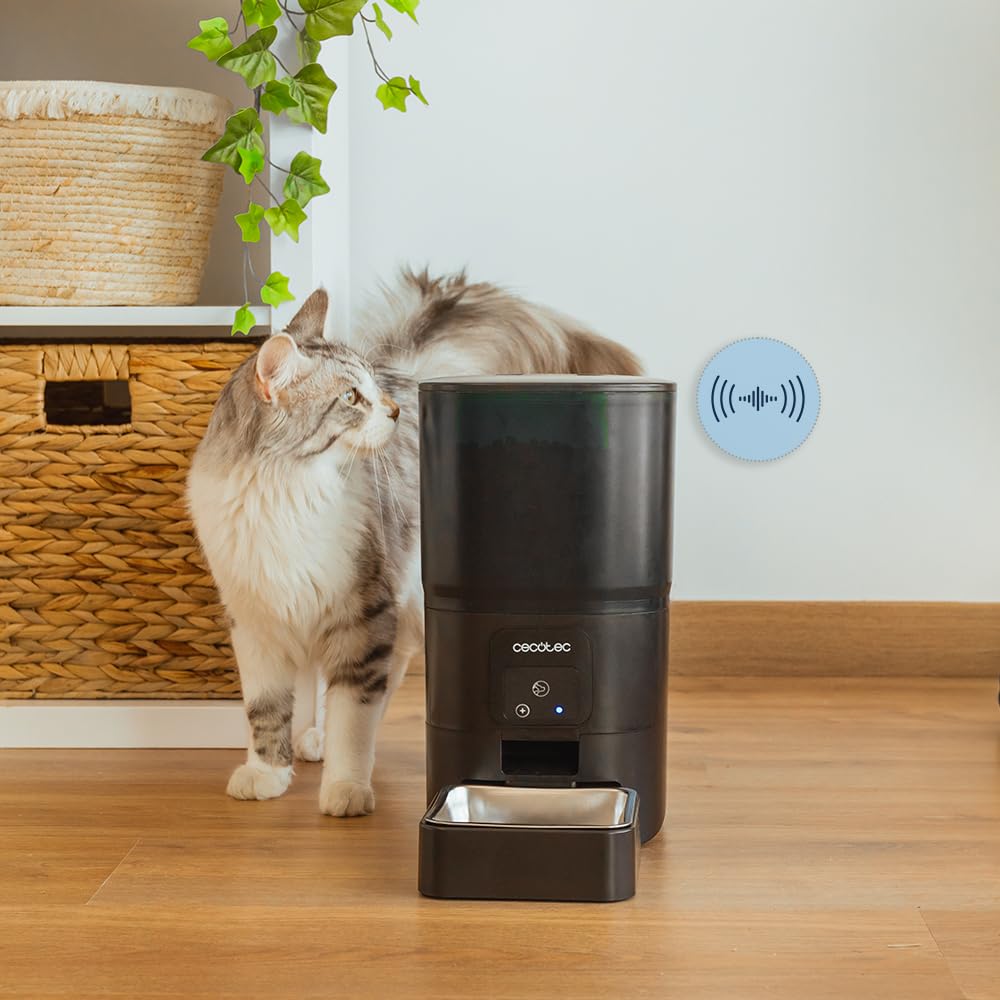 Cecotec Comedero Dispensador Automático para Mascotas con Control WiFi Pumba 6000 Purrfect Meal Smart. 6 litros de Capacidad, Control de Porciones, Comida de hasta 10mm, Cuenco de Acero INOX
