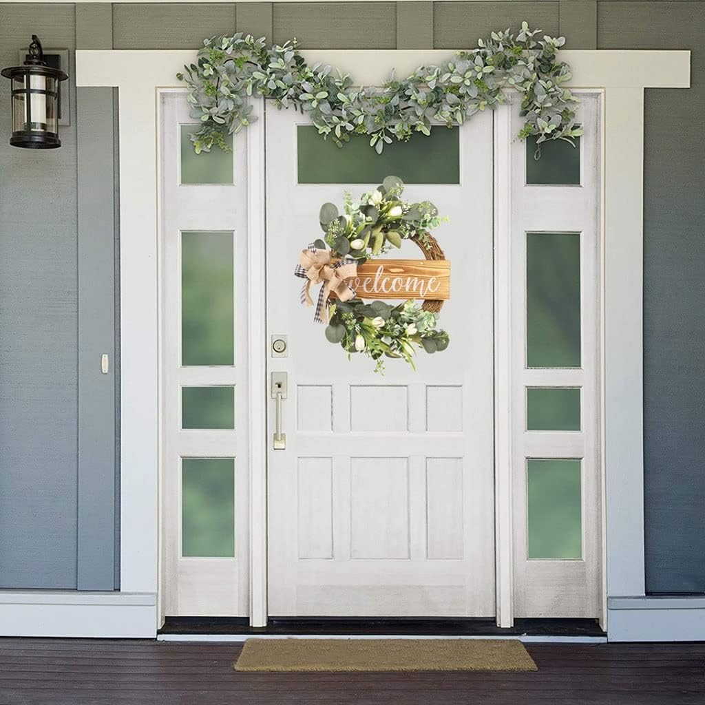 Eucalyptu Wreath for Front Door Artificial Eucalyptus Leaf Garland Welcome Sign Porch Decoration