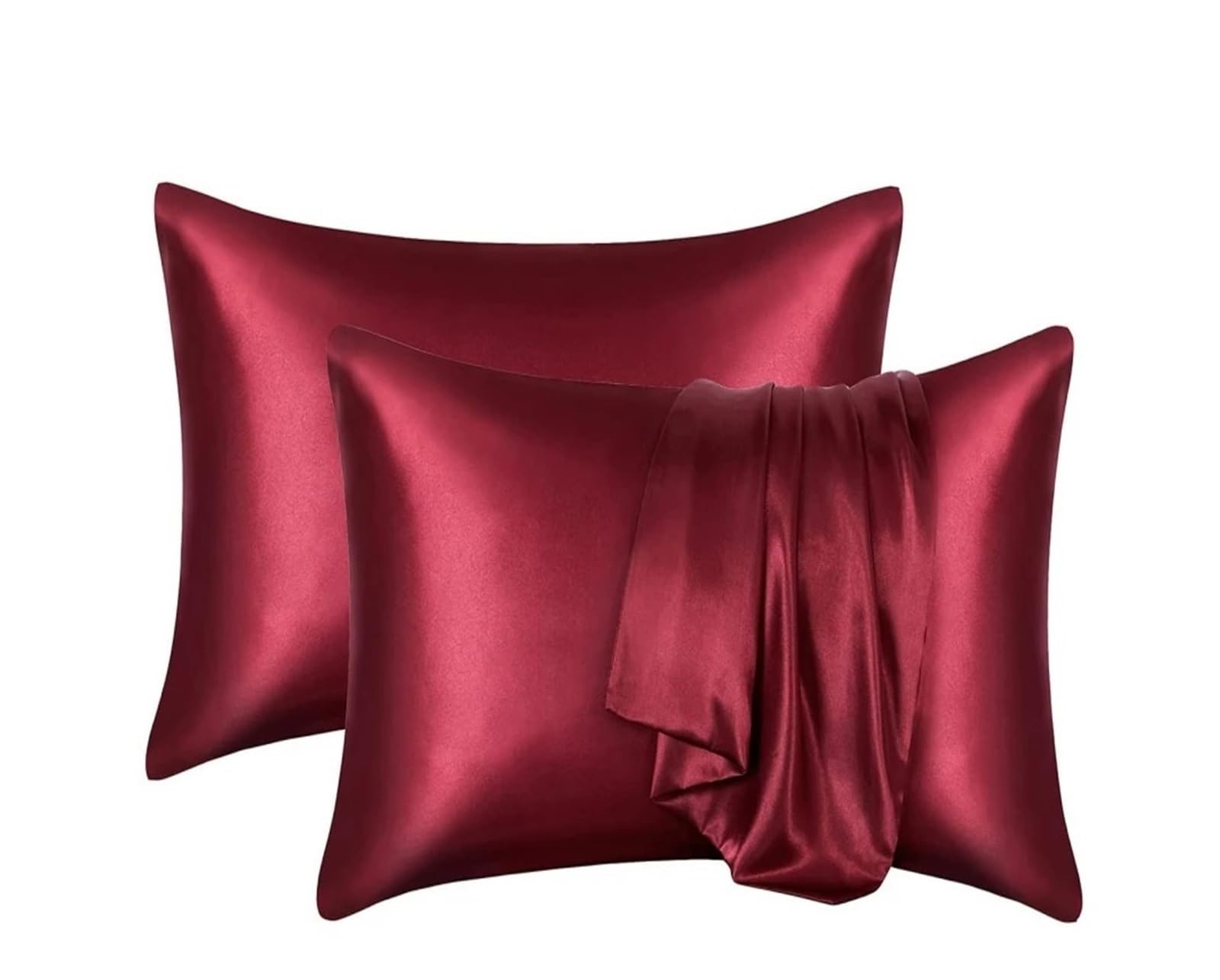 Silky Pillow Covers, Silk Pillowcase Decorative Multicolor 51x66-76cm(Wine Red,1PCx51x66cm(20x26in))