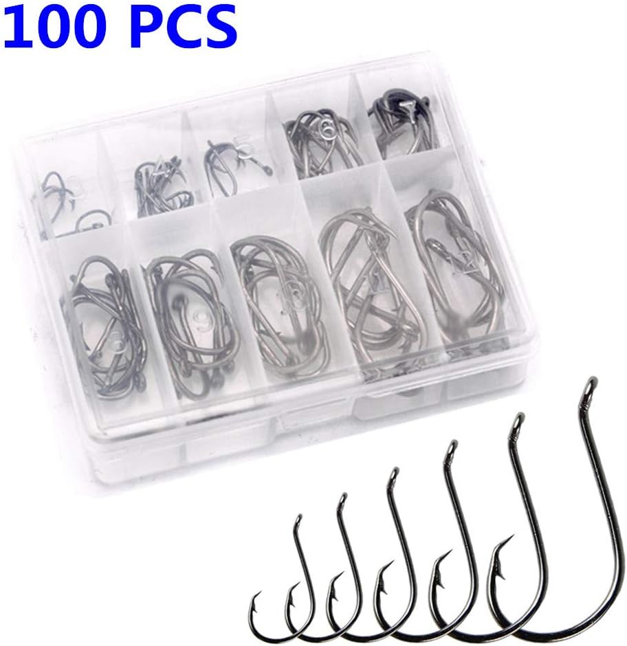 Minleer Fish Hooks Assortment, 10 Sizes Circle Hooks Fish Hooks Trout for Saltwater Freshwater with a Plastic Box(3# -12#)
