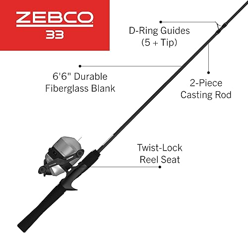 Miniatura 2 de Zebco 33 Spincast Reel and Fishing Rod Combo, 6-Foot 2-Piece Fiberglass Rod with EVA Handle, Quickset Anti-Reverse Fishing Reel with Bite Alert