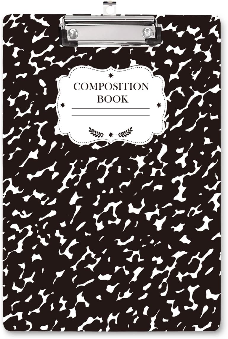 WAVEYU Fashion Cute Clipboard, Decorative Office Hardboard Wood Nursing Clip Board for Standard A4 Letter Size for Students, Women, Men, 12.5"x 9", Black+White02