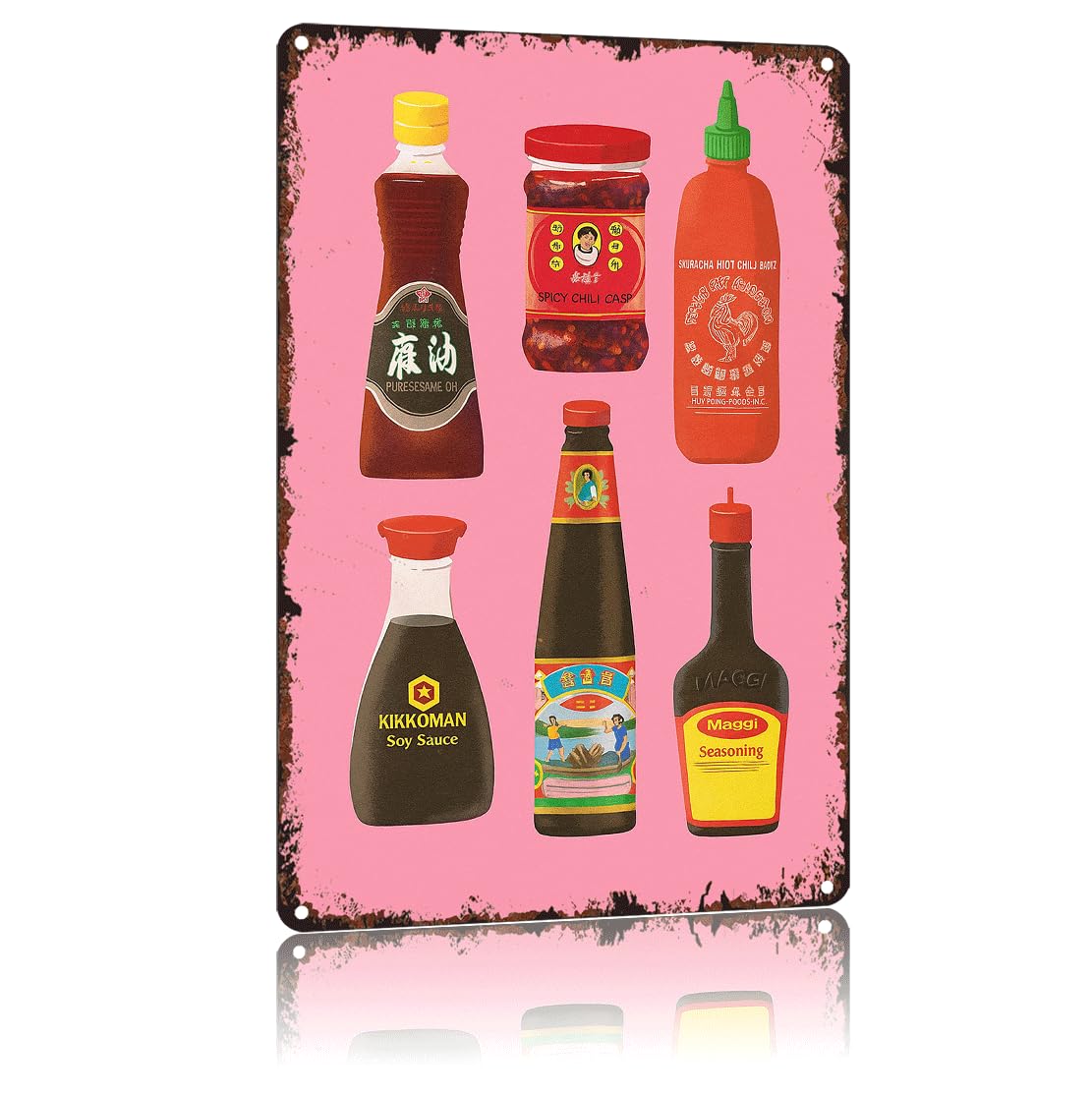 Condiment Pattern Kitchen Sign 8x12 Inch, Vintage Aluminum Wall Decor for Food Lovers Home