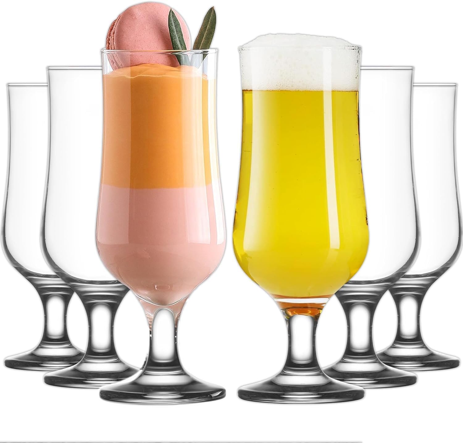 Hurricane Glass, pina Colada Cocktail, Mocktail Glasses Clear Tulip Drinking Cups for Juices, Cocktails, Full-Bodied Beer, Tropical Drinks, Water, Beverages(Pack of 6)