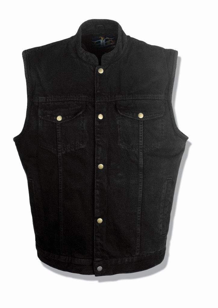 Men's SOA Denim Vest w/ 2 Inside Concealed Weapon Gun Pockets (Large, Black Denim)