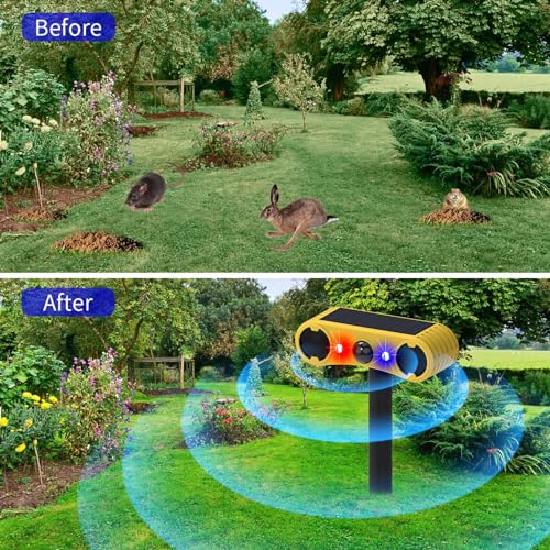 LAFEINA Solar Motion Sensor Alarm 129dB Loud Sound Siren Alarm with Red Blue Flashing Light for Home Farm Garden Orchard Barn Yard (2)