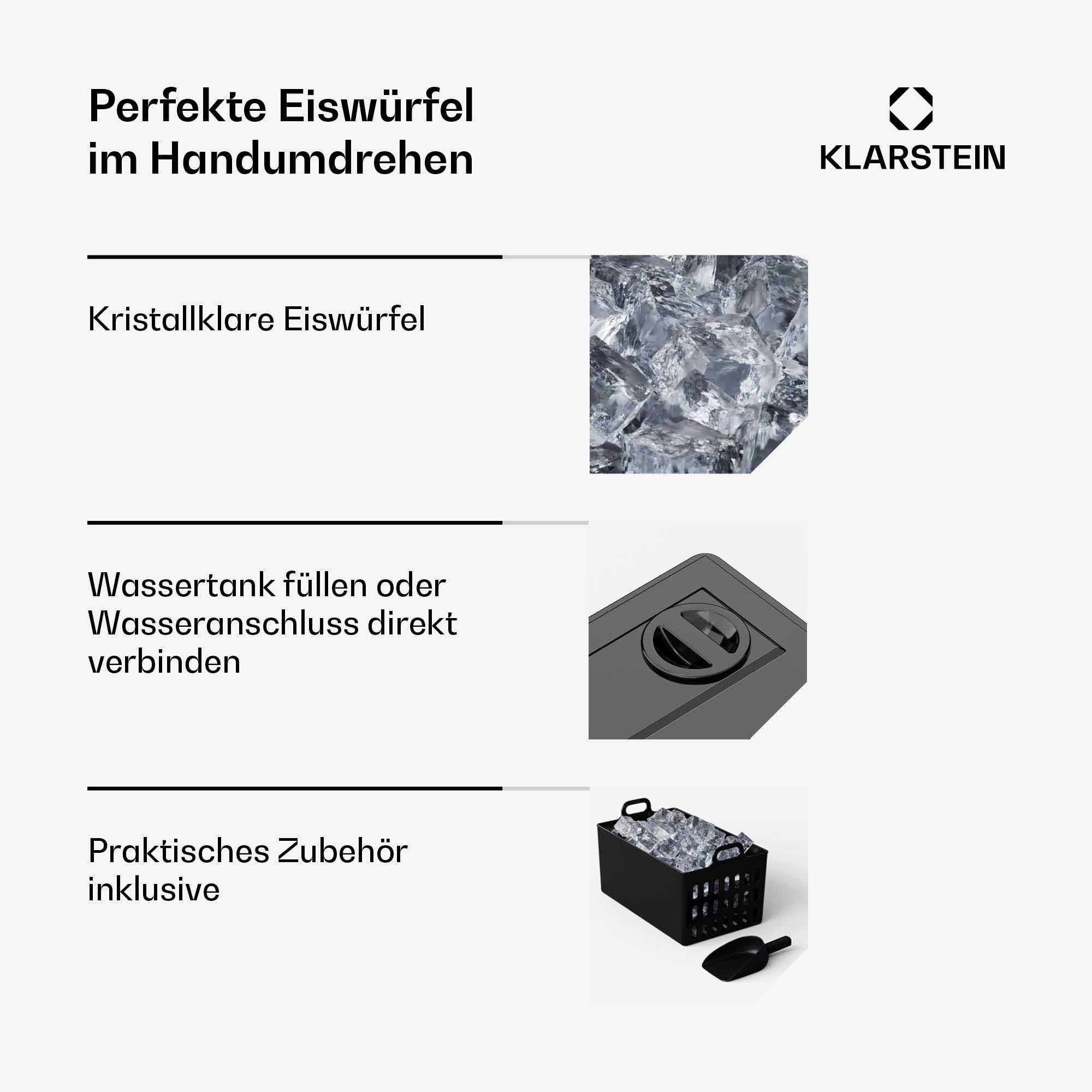 Klarstein FrostMaster Eiswürfelmaschine - 40 kg/Tag, 34 Eiswürfel in 15 Min, Edelstahl, LED-Bedienfeld, Eisportionierer, Eiswürfelbereiter, Ice Maker, Eiswürfelspender
