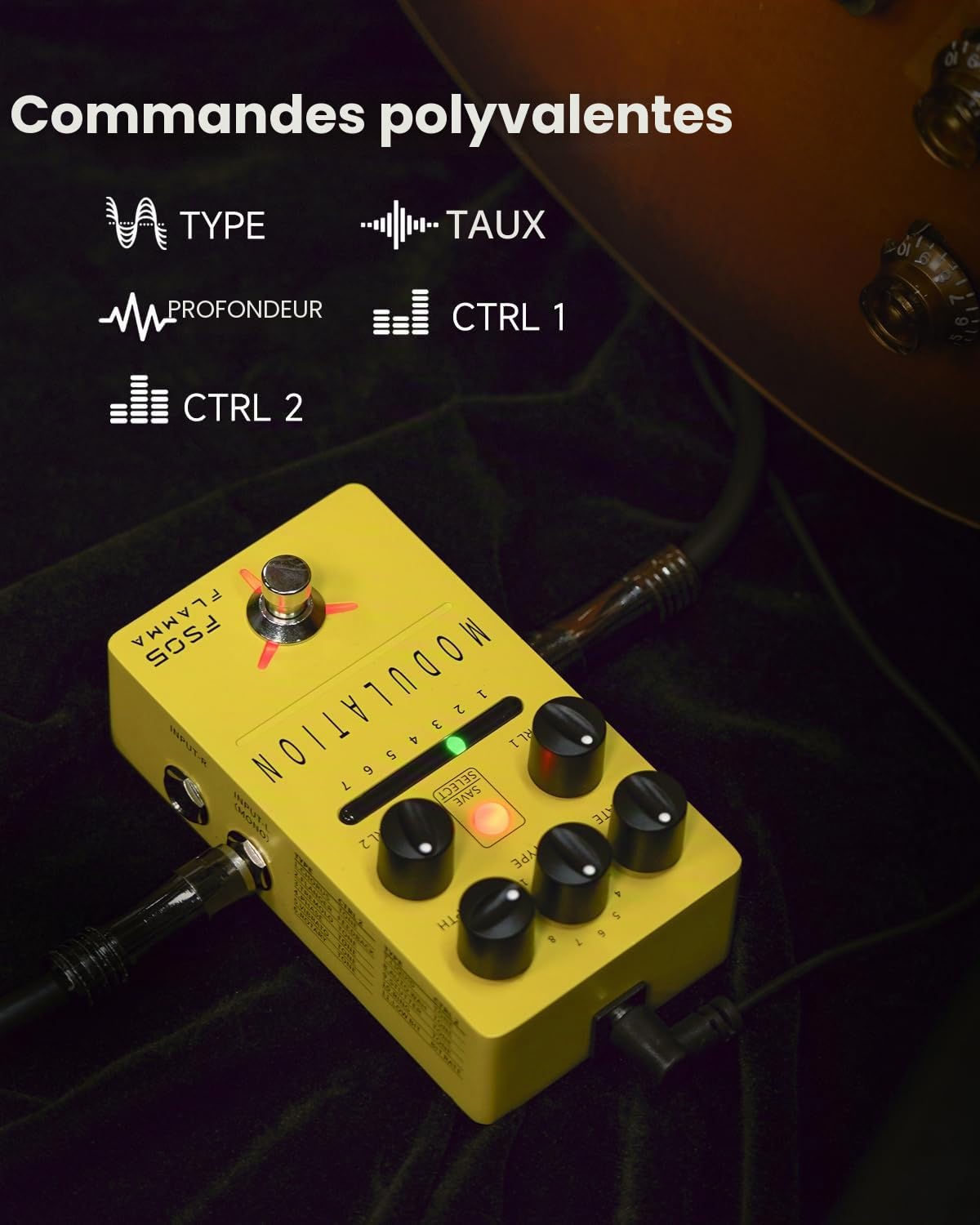 FLAMMA Pédale multi-modulation FS05 effets stéréo 7 emplacements stockables 11 effets de modulation True Bypass