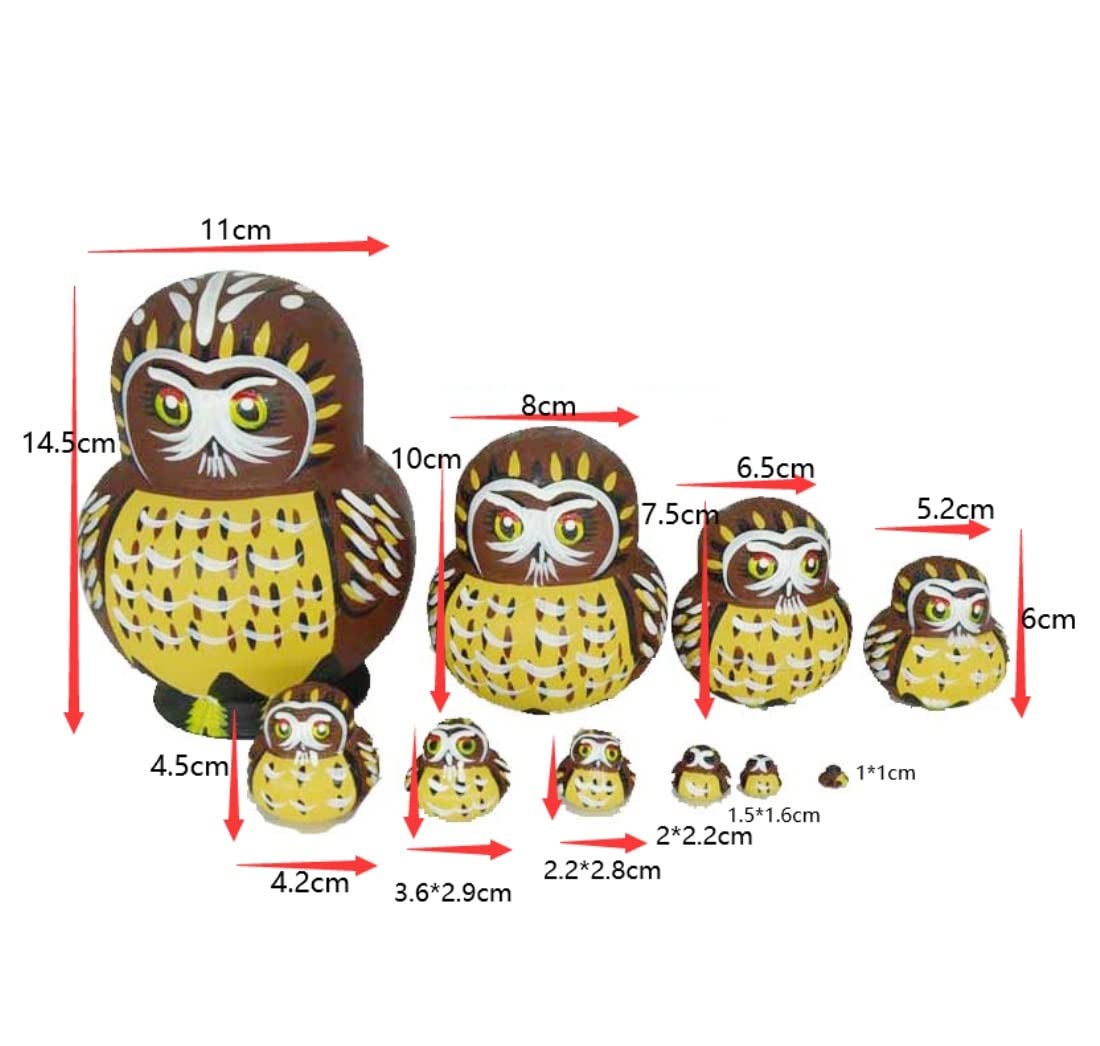 Poupée Russe Poupée Russe Hibou Poupées Gigognes Ensemble 10 Pièces Matriochka en Bois Empilable Jouet Fait Main Imbriqué pour Noël Jouet Empilable