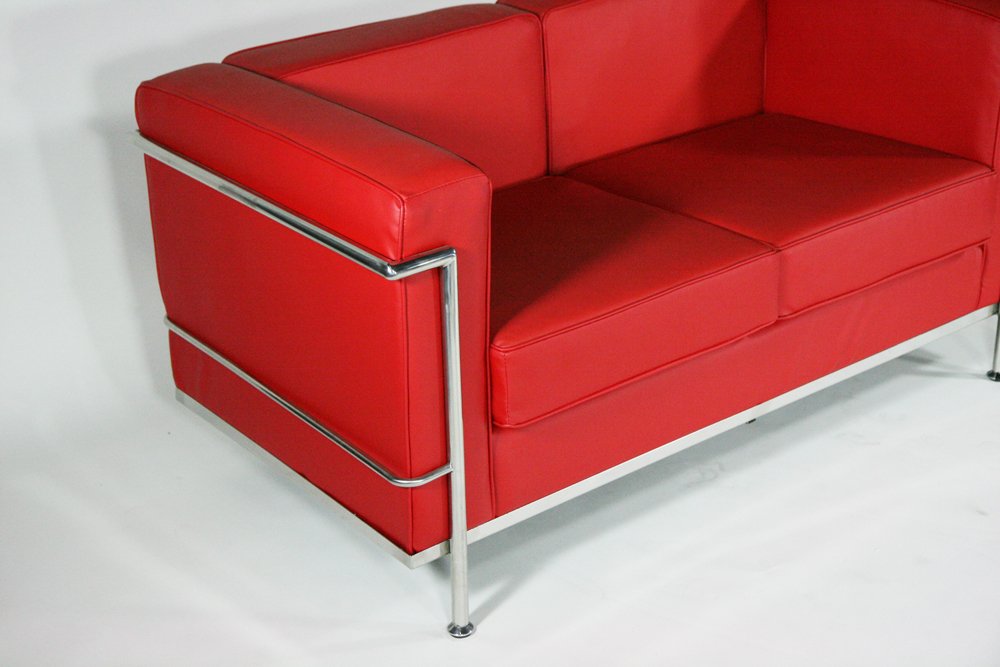 Amazon｜コルビジェデザイン LC2 2P ラブソファ 本革 レッド｜ソファ