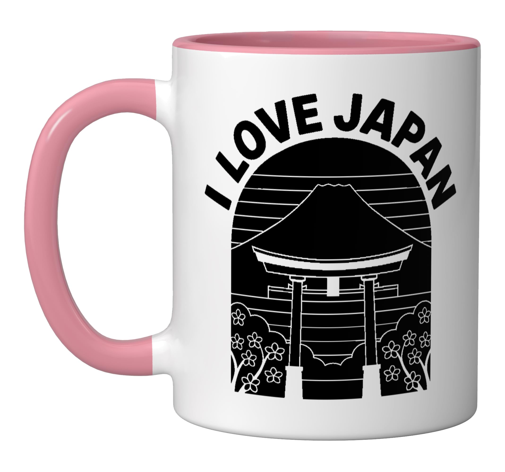 I Love Japan Mount Fuji Cherry Blossoms Ceramic Mug, Pink/White