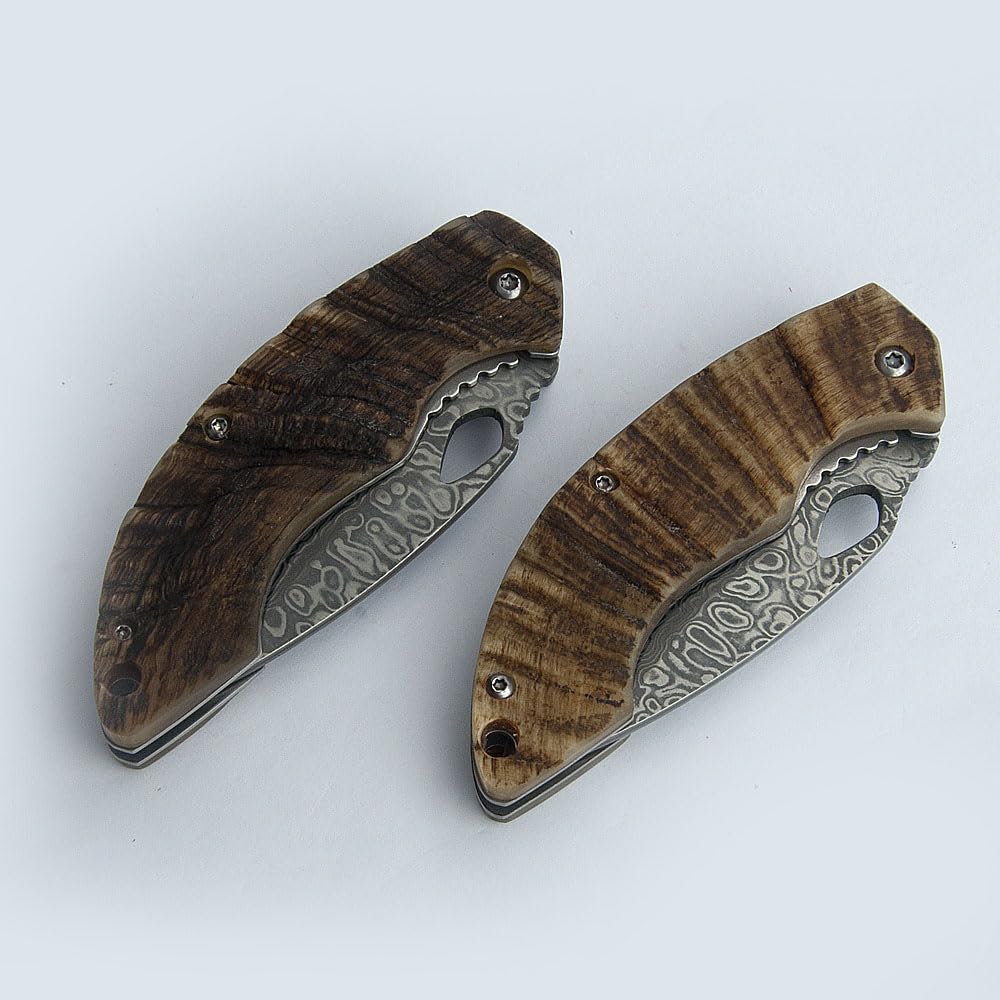 Couteau Tungyi en acier damassé, lame tranchante 5,9 cm, petit couteau adapté à toutes occasions, anniversaires, mariages, cadeaux (3,6" Ram Horn Handle)