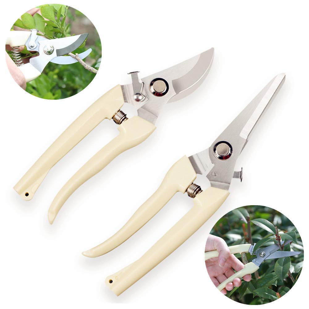 YuBu-TechPruning Shears Scissors,Stainless Steel Straight Blade&Bypass Pruning Shears for Professional Tree and Branch Garden Pruner - 2Pcs/Set