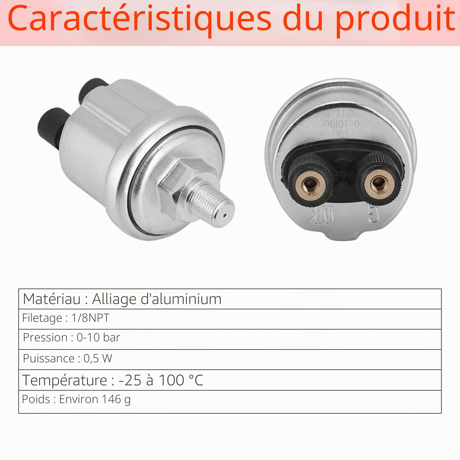 Keenso Capteur de Pression d' Universel, 0 à 10 Bars, Pression d'Huile, Aluminium, 8NPT, Générateur, Voiture, Moto, Industrie