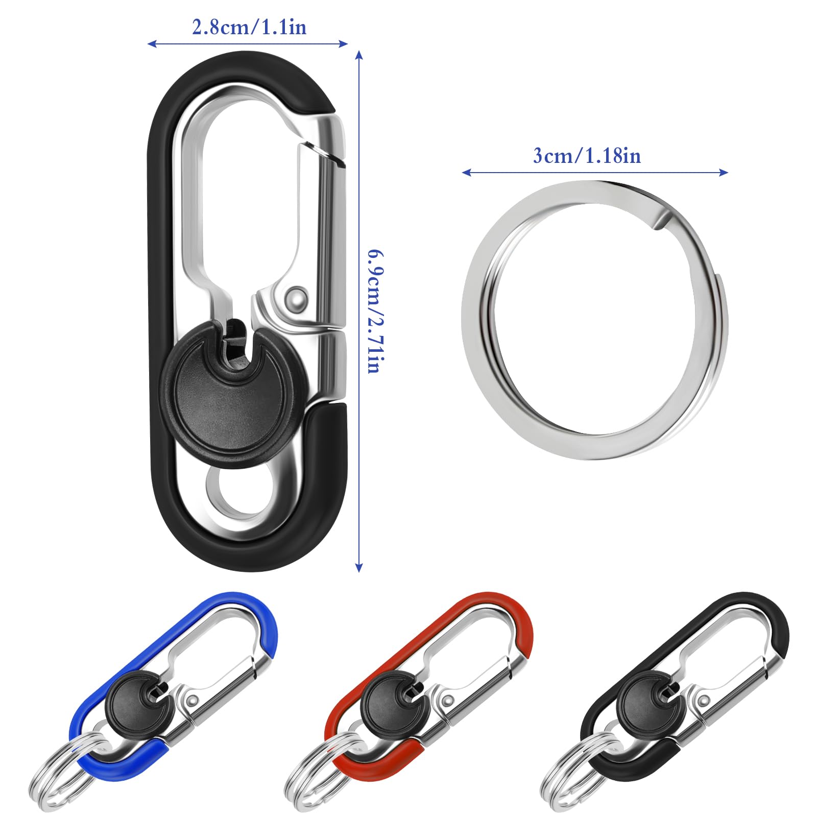 Porte-clés Mousqueton En Alliage Zinc - Double Clip, Noir/argenté, Robuste, Pour Clés Voiture, Sac à Dos, Ceinture