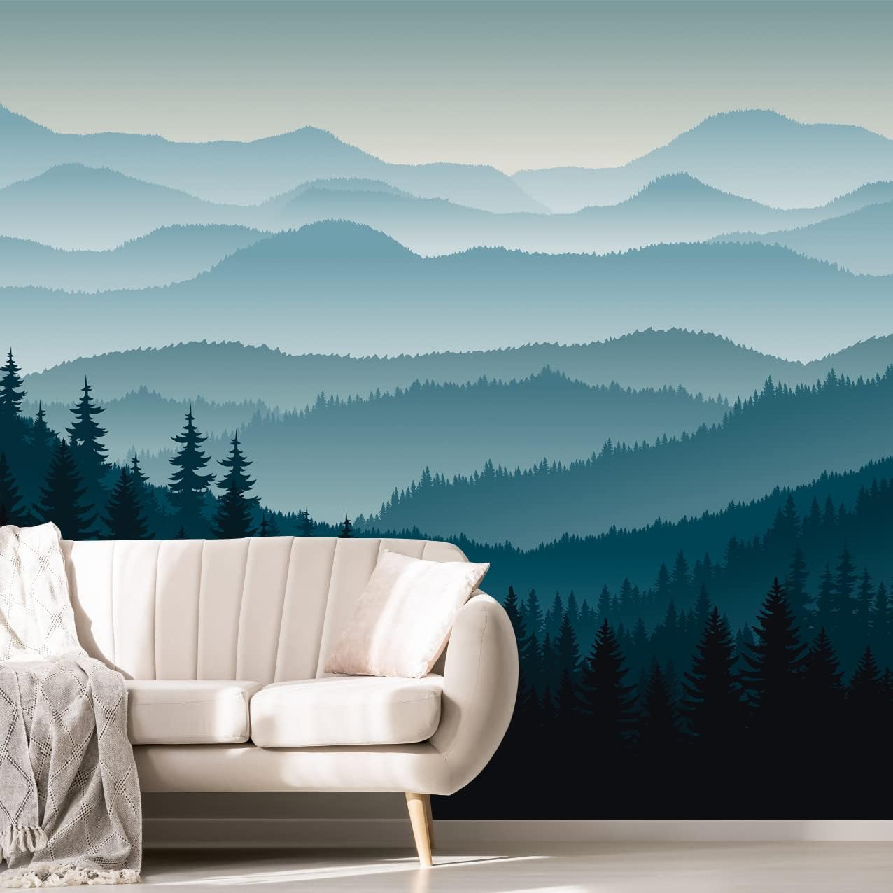 MFWFM Nature Wallpaper Blue Mountain Foggy Forest Wall Mural for Bedroom Living Room (Not Peel n' Stick)