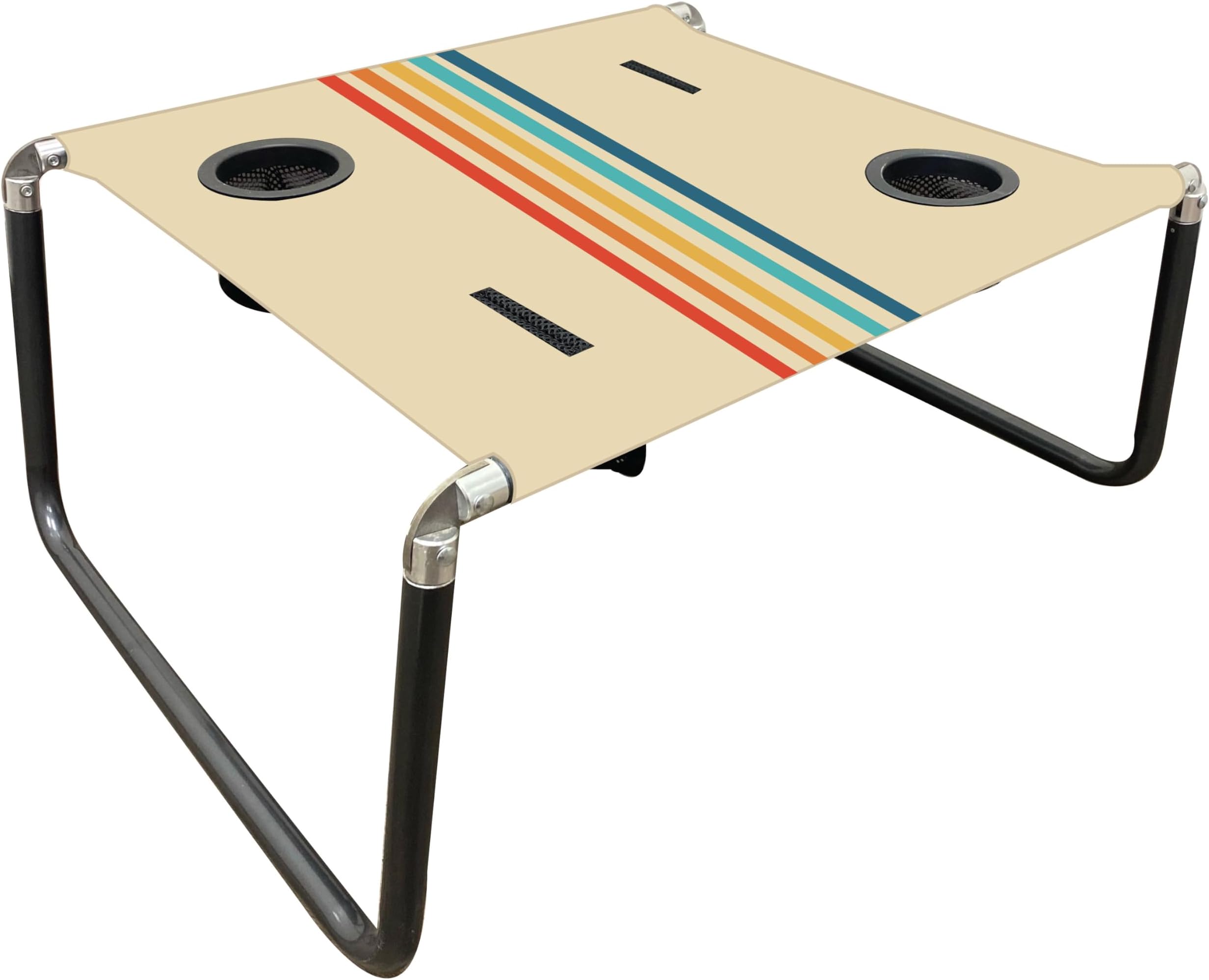 Neso Beach Table - Lightweight, Portable and Foldable Table for Beach, Camping and Outdoor Adventures - Stable Surface - with Cup Holder for Drinks and Phone Pockets - Rainbow