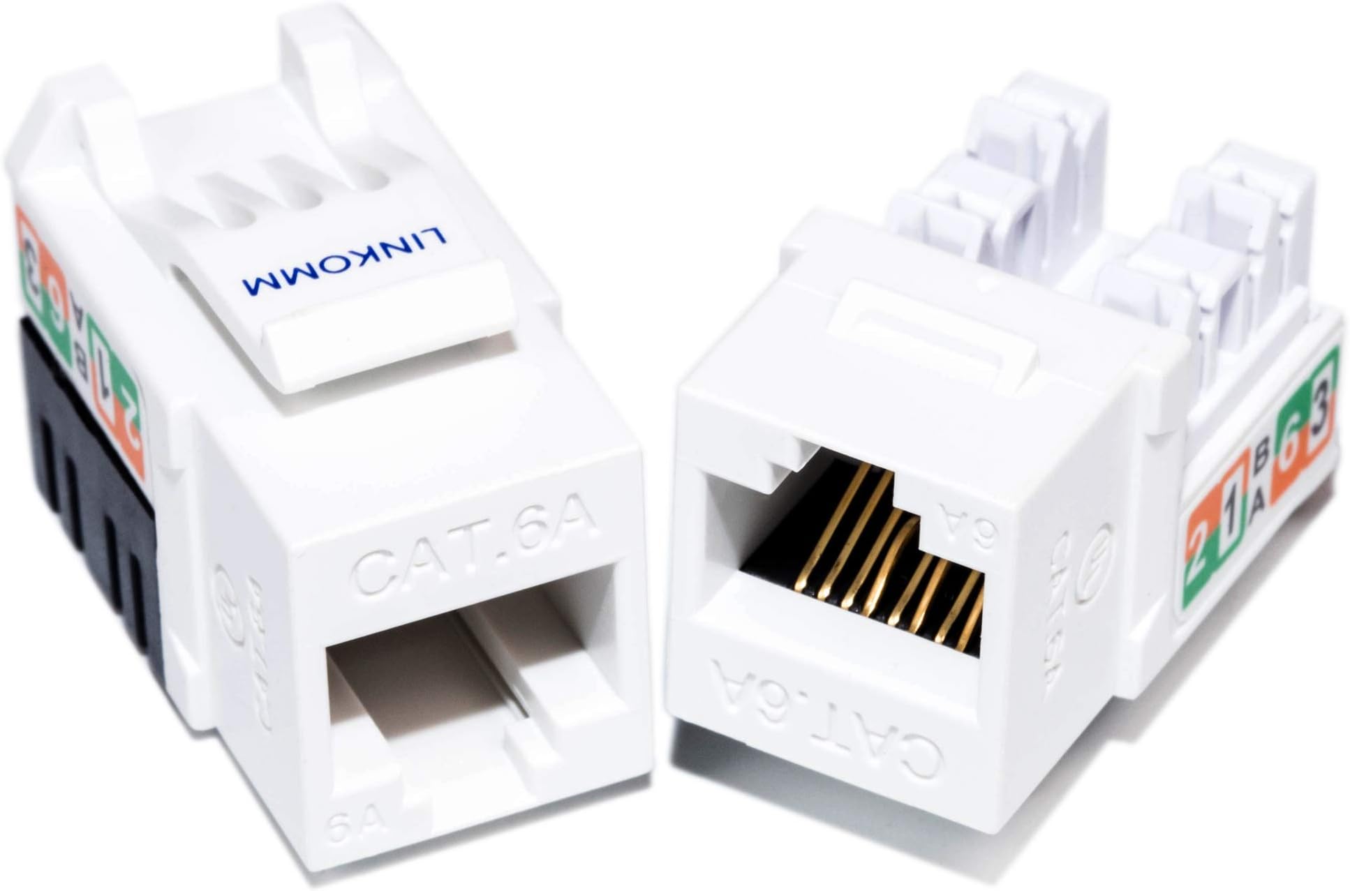 LINKOMM25-Pack RJ45 Cat6A Slim Profile UTP Unshielded Keystone Jack with Punch Down Palm Holder (White)