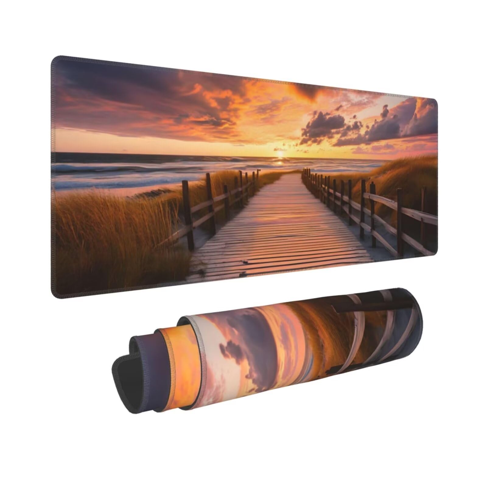 Tappetino Mouse, Tappetino Mouse Gaming Grande XXL 1500x800x3mm Tappetino Scrivania Mouse Pad, Base in Gomma Antiscivolo, Bordi Cuciti, Mousepad per Ufficio e Gaming (Dune di sabbia vista mare) R-218