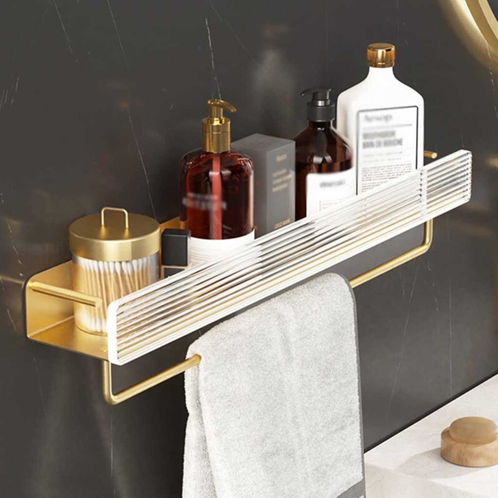 Shower Caddy Bathroom Shelf Space Aluminum Shower Rack Corner Shelf Towel Bar Gold Square Bath Shower Shelf Acrylic
