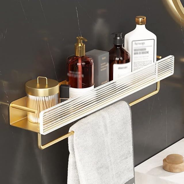 Shower Caddy Bathroom Shelf Space Aluminum Shower Rack Corner Shelf Towel Bar Gold Square Bath Shower Shelf Acrylic