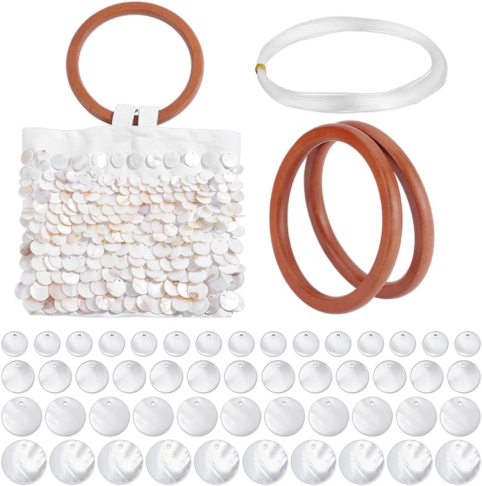 PH PandaHall Shell Purse DIY Making Kits Seashell Beaded Clutch Beach Wooden Top Handle Bag for Women Handmade DIY Set for Clutch Purse Making