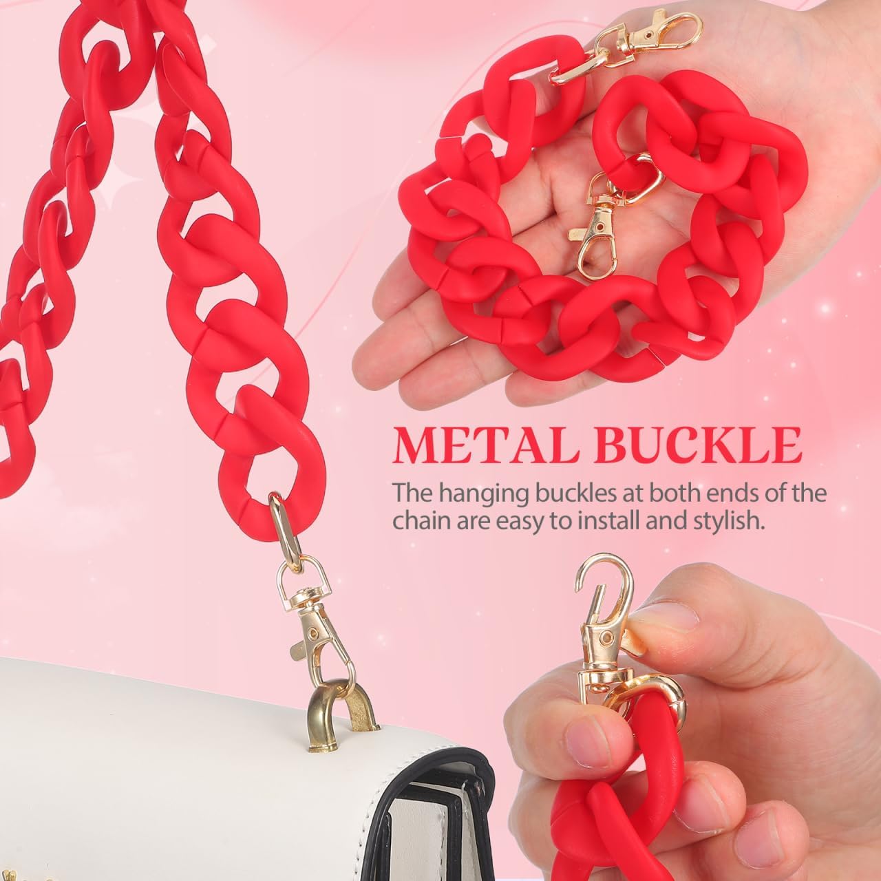 Amosfun 13.77 Inch Frosted Resin Purse Chain Strap Replacement Lightweight Bag Hanging Strap DIY Accessory for Handbags Clutches Mini Bags - Image 4