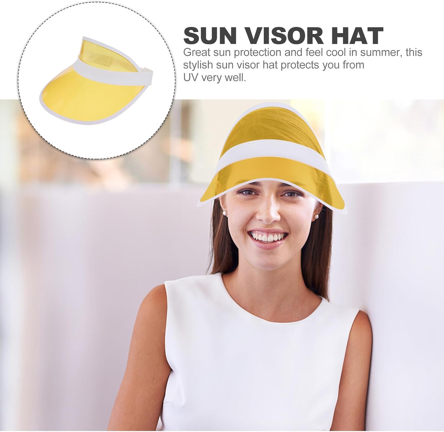 Plastic Sun Visor Hat Adjustable Sunshade Cap for Women Men Outdoor Sports Beach Sun Protection Yellow