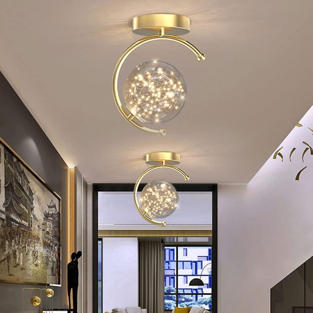 Creative Golden Gypsophila LED Semi Flush Mount Ceiling Light Metal Material Semicircle Ceiling Lamp Household Cloakroom Decoration Pendant Lighting Close to Ceiling Light Fixtures