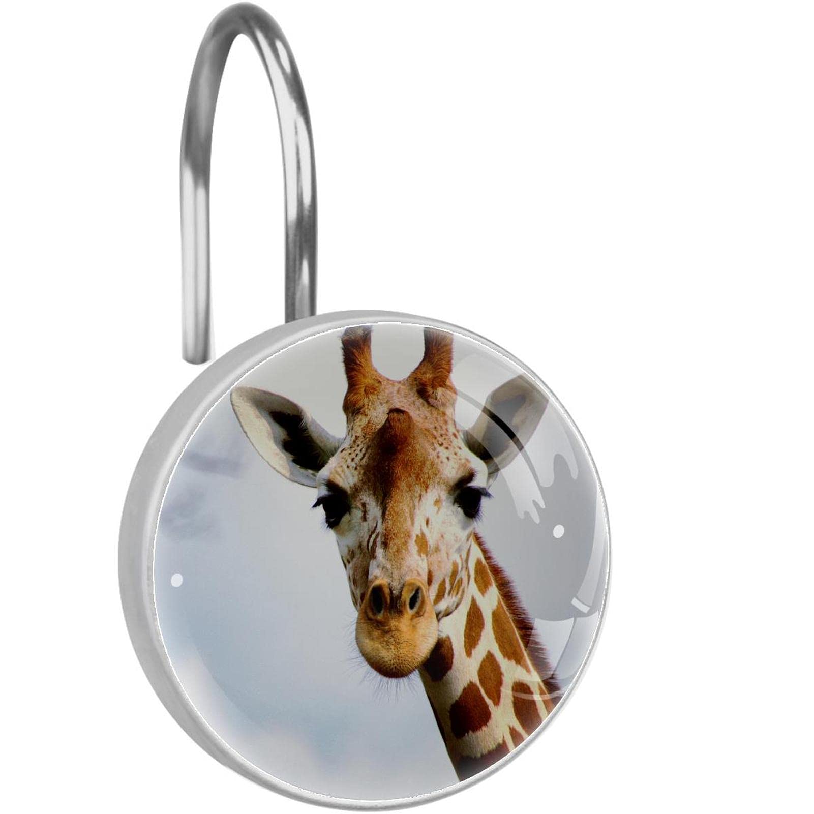 Crochets rideau de douche acier inoxydable pour salle de bain motif girafe zoo