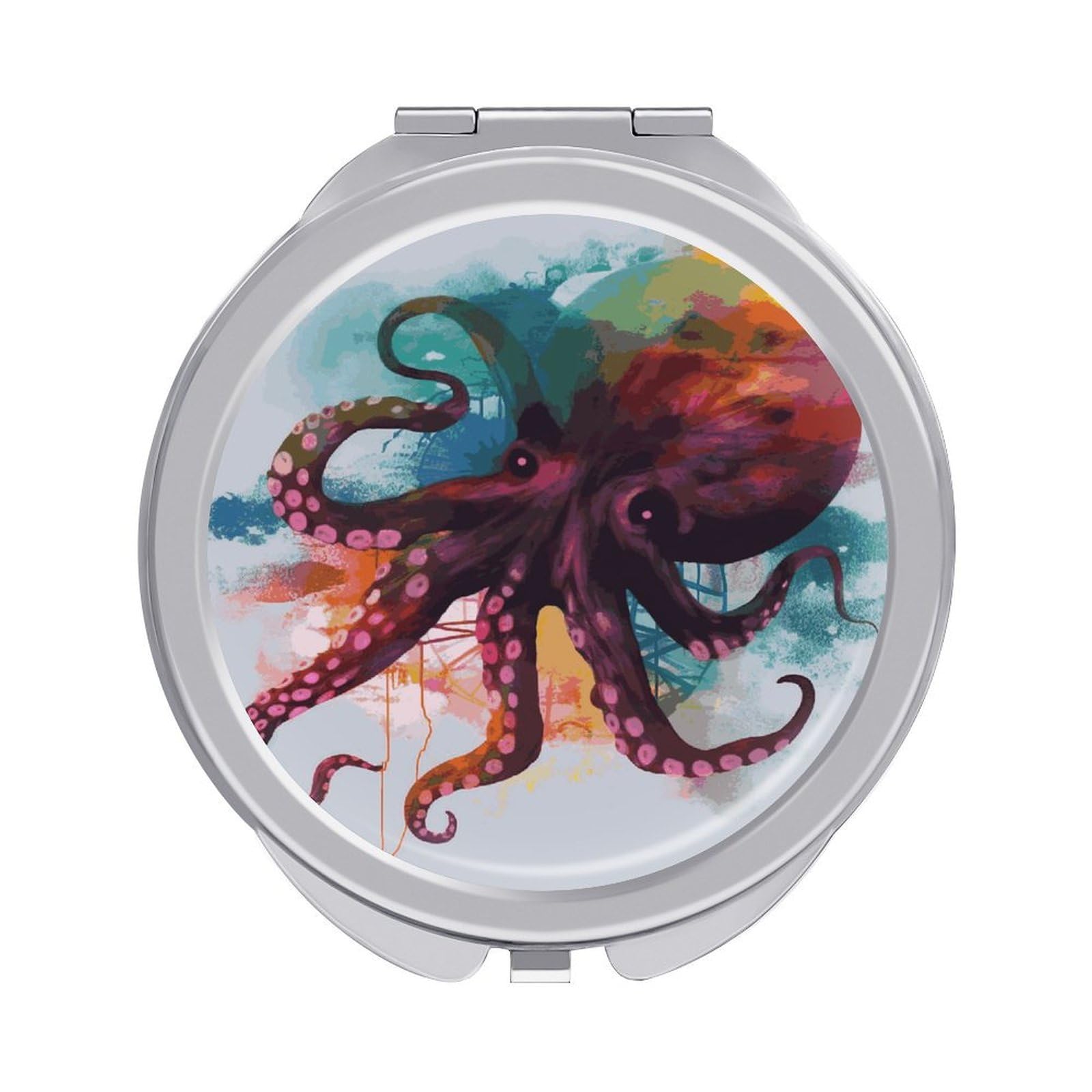 VstaDank Abstract Colorful Octopus Compact Mirror for Purses Round Fashion Travel Makeup Mirror 2X /1x Magnifying Double Sides Mini Mirrors Portable Pocket Mirrors for Handbag Purse Women Gift