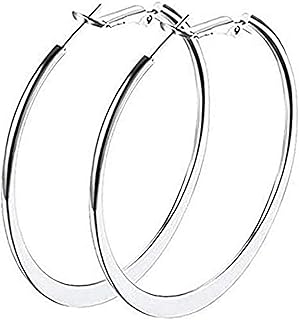 حلق طارة لون فضى للنساء والبنات مقاس كبير قطر 5سم، معدن، جينيرك AH175