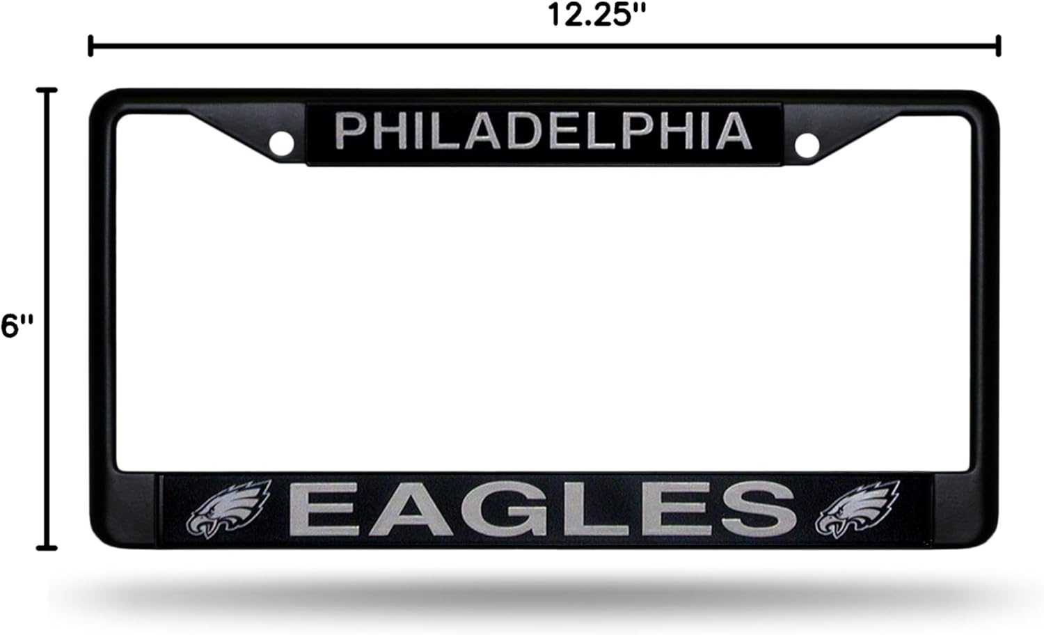 Rico Industries NFL Football Primary Black Chrome Frame with Plastic Inserts 12" x 6" Car/Truck Auto Accessory