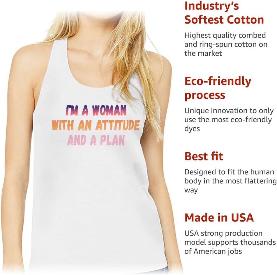 I'm a Woman with an Attitude Women's Racerback Tank - Word Art Tank Top - Unique Workout Tank