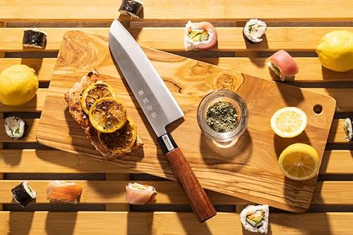 Miniatura 3 de Cuchillo de chef tradicional japonés profesional Santoku  Cuchillo de cocina de acero inoxidable de alto carbono de 7 pulgadas ultra afilado con