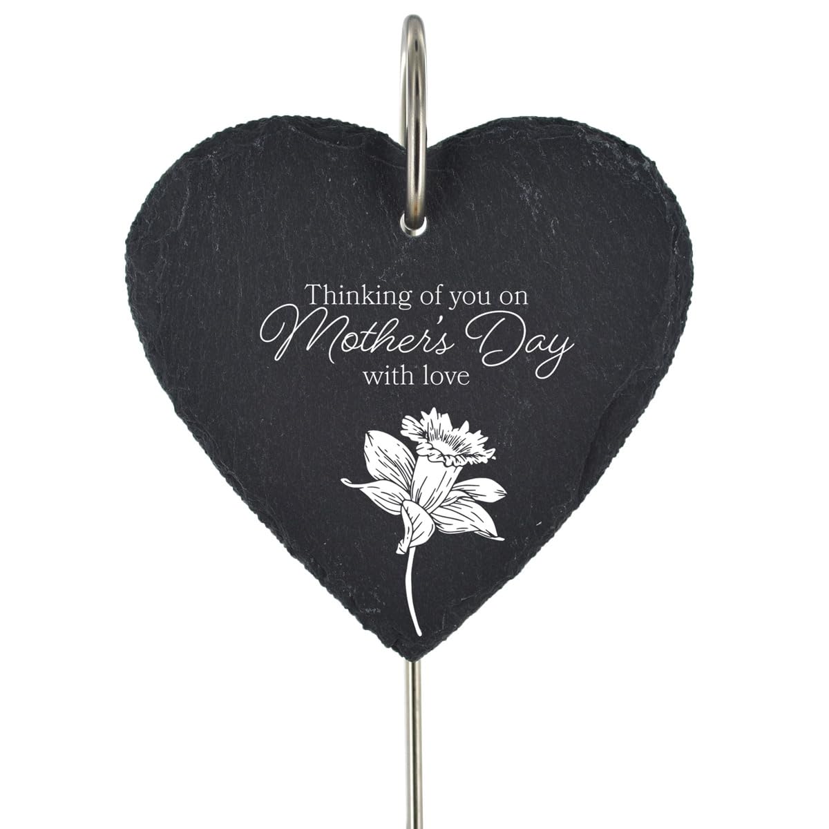Global Designs Slate With Protective Coating & Uv Print Mothers Day Grave Stick Marker Plaque Ornament Memorial Slate Heart Daffodil Sentimental Tribute Graveside Decor 25X11cm